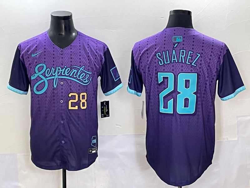 Men 2025 Arizona Diamondback #28 Suarez Purple Joint Name Nike MLB Jersey style 4